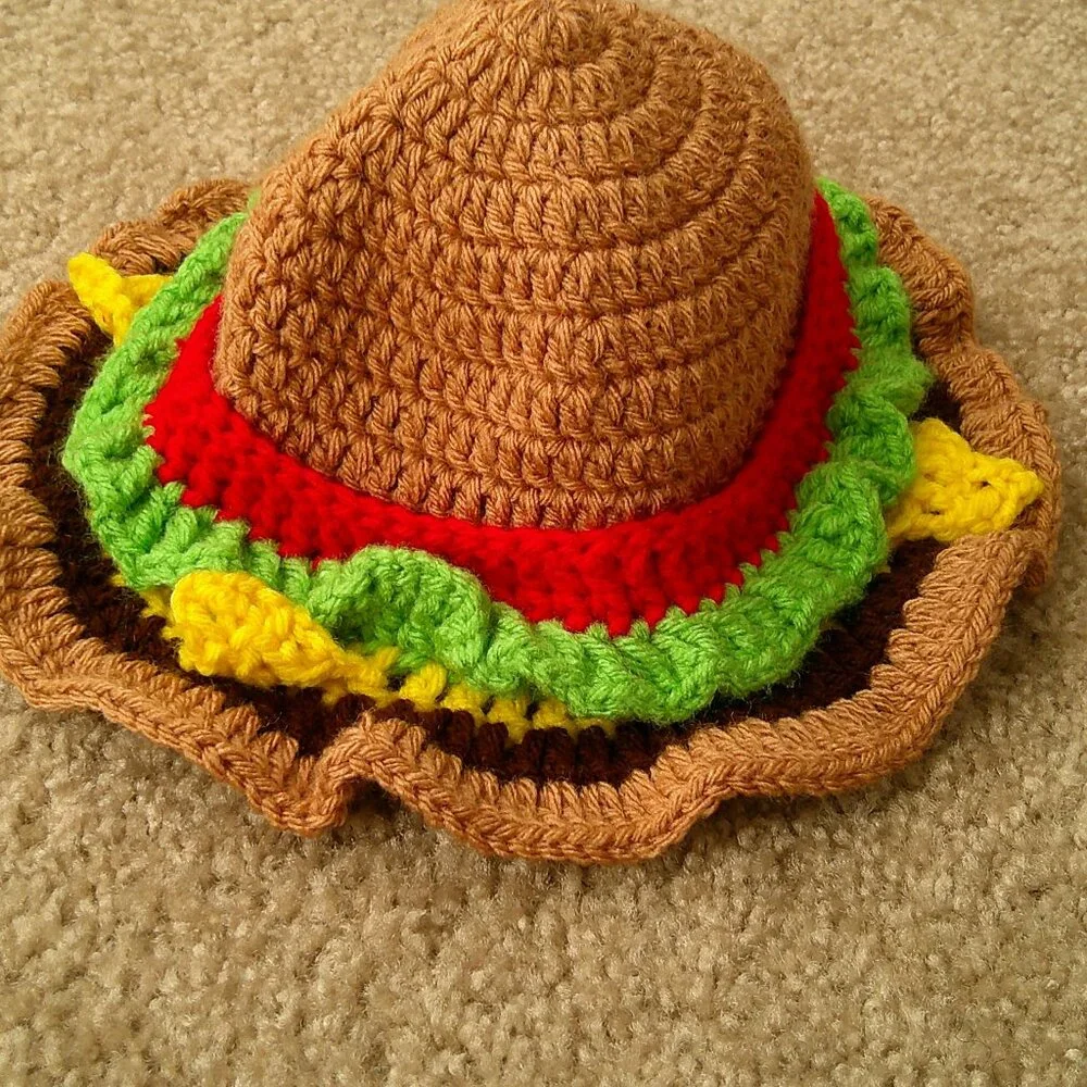 Handmade Crochet Ruffled Hamburger Hat Multicolor Girls